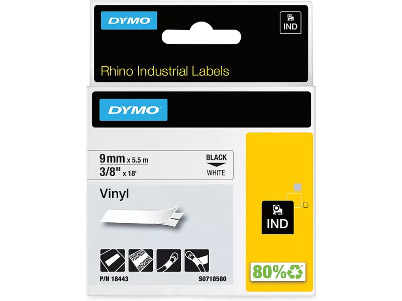 Nastro Originale Dymo 18482 - 9 mm x 5,5 m - Poliestere (Nero su Bianco)