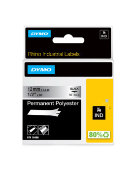 Nastro Originale Dymo 18486 - 12 mm x 5,5 m - Poliestere (Nero su Metallo)