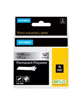 Nastro Originale Dymo 18486 - 12 mm x 5,5 m - Poliestere (Nero su Metallo)