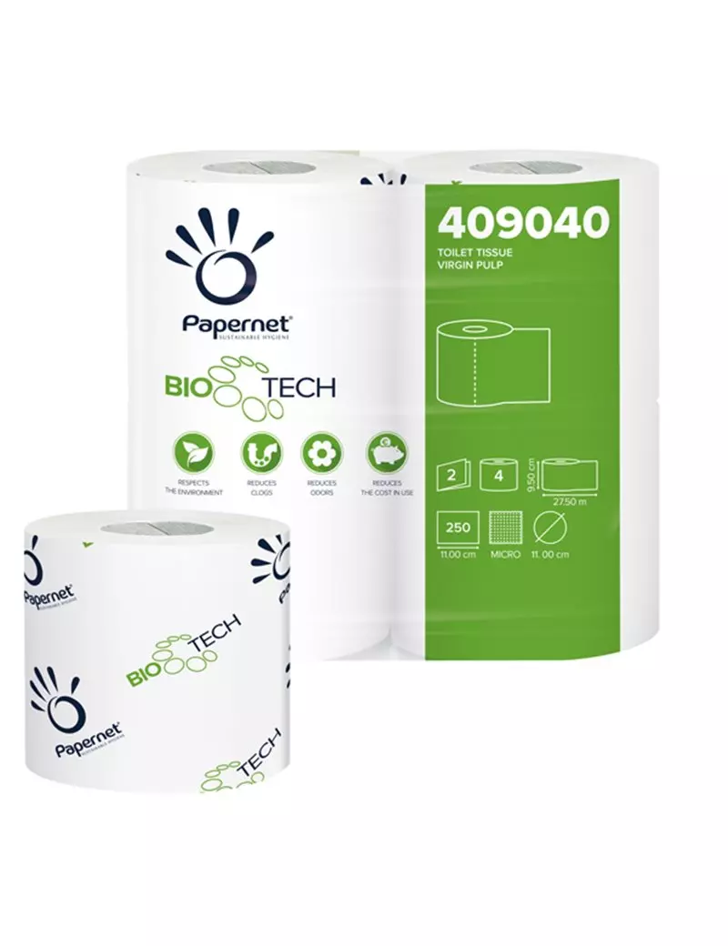 Carta Igienica Bio Tech Papernet - 2 Veli - 250 Strappi - 409040 (Conf. 4)