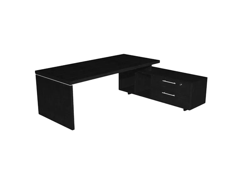 Scrivania Manager con Mobile di Servizio - 180x90 cm - Prestige - 901RIT-8 (Nero Venato)