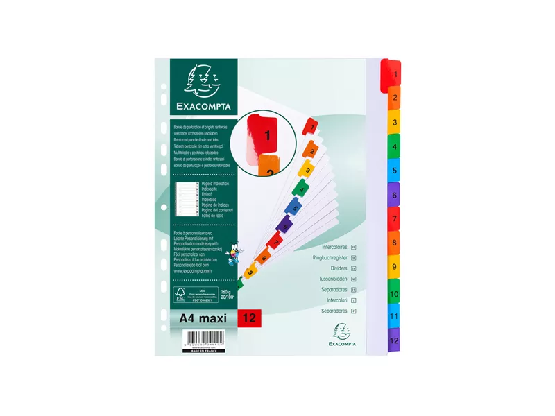Separatore Numerico 1/12 Exacompta - A4 - 4112E (Bianco)