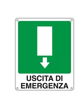 Cartello di Segnalazione - Uscita di Emergenza - 25x31 cm - 20107X (Bianco e Verde)