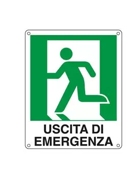 Cartello di Segnalazione - Uscita di Emergenza a Sinistra - 25x31 cm - E20105X (Bianco e Verde)