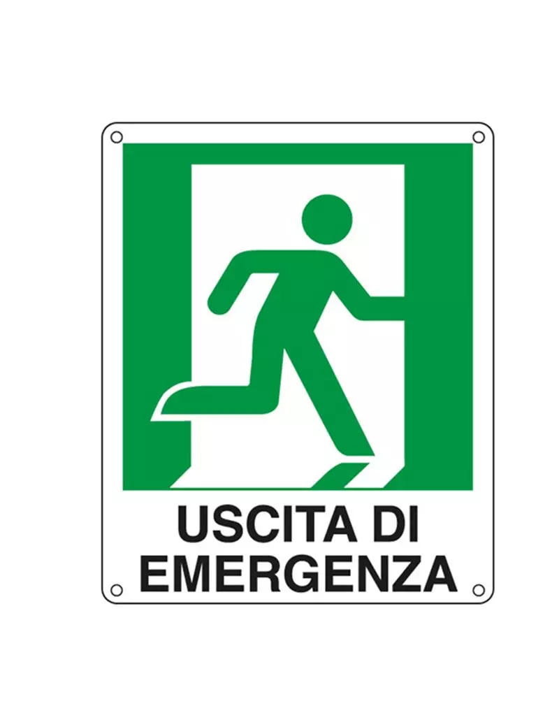 Cartello di Segnalazione - Uscita di Emergenza a Destra - 25x31 cm - E20106X (Bianco e Verde)