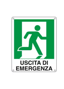 Cartello di Segnalazione - Uscita di Emergenza a Destra - 25x31 cm - E20106X (Bianco e Verde)