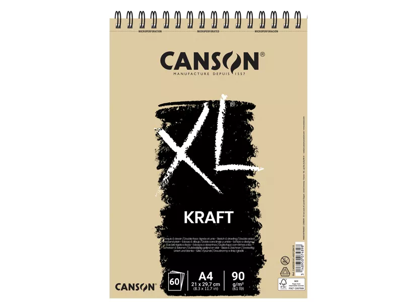 Album XL Kraft Canson - A4 - 90 g - 60 Fogli - 400039141 (Bianco Conf. 5)