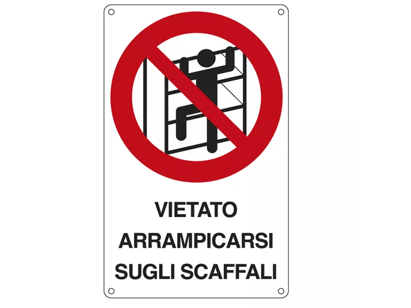 Cartello di Divieto - Vietato Arrampicarsi sugli Scaffali - 166x262 mm - 633601W (Bianco e Rosso)