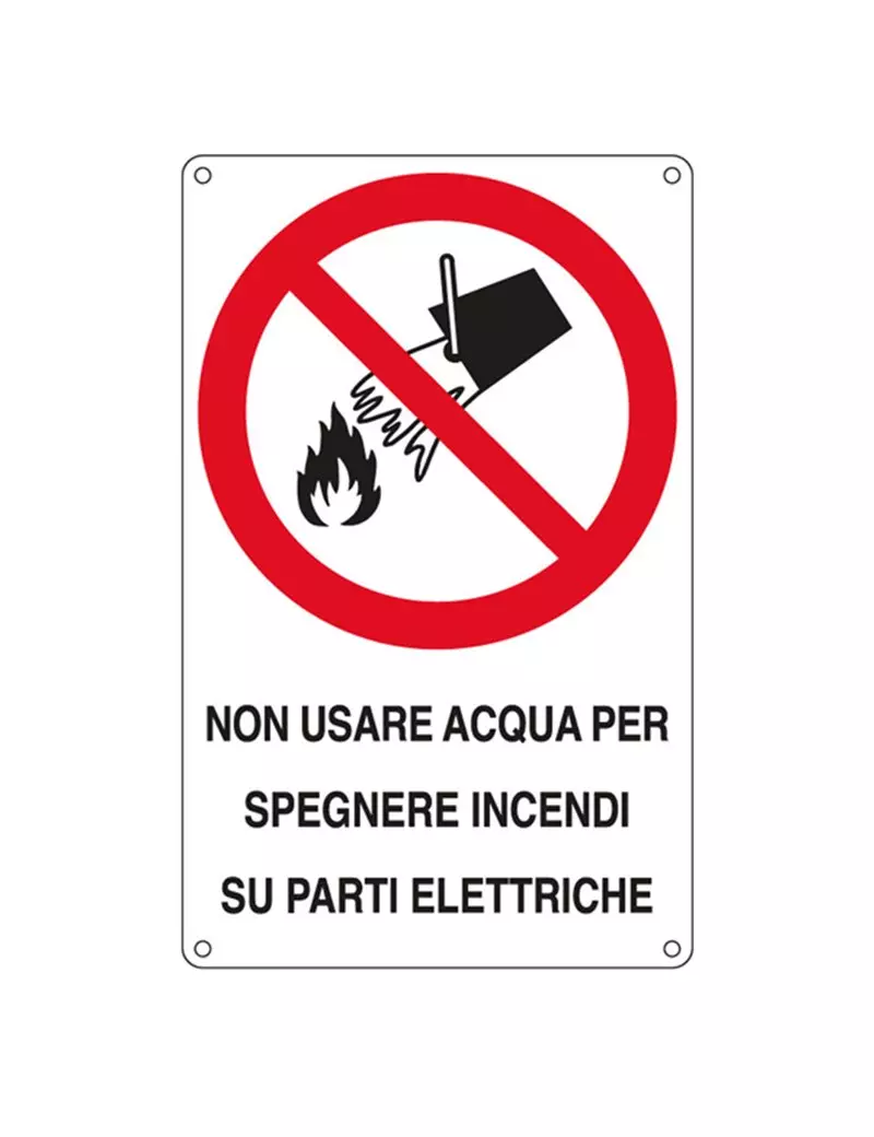 Cartello di Divieto - Non Usare Acqua per Spegnere Incendi su Parti Elettriche - 166x262 mm - E630601W (Bianco e Rosso) Cartello di Divieto - Non Usare Acqua per Spegnere Incendi su Parti Elettriche - 166x262 mm - E630601W (Bianco e Rosso)