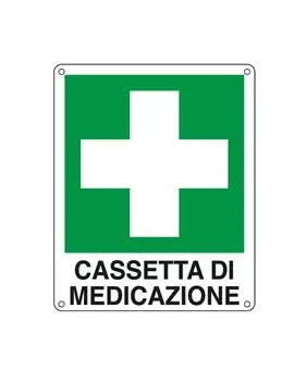 Cartello di Segnalazione - Cassetta di Medicazione - 16x21 cm - E20113W (Bianco e Verde)