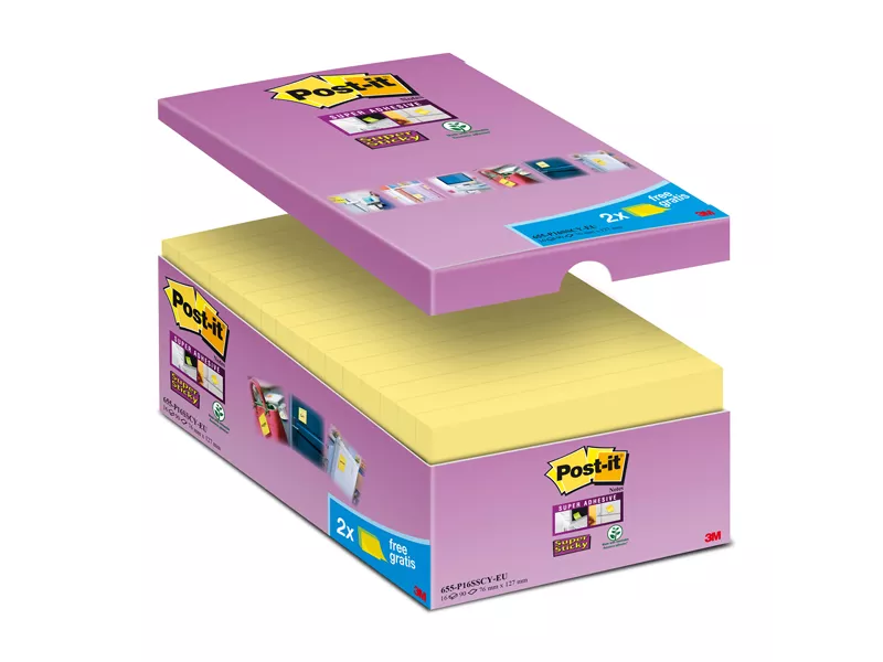 Post-it Notes Super Sticky 655-SSCY-VP16-EU 3M - 76x127 mm - 655-SSCY-VP16-EU (Giallo Canary Conf. 16) Post-it Notes Super Sticky 655-SSCY-VP16-EU 3M - 76x127 mm - 655-SSCY-VP16-EU (Giallo Canary Conf. 16)