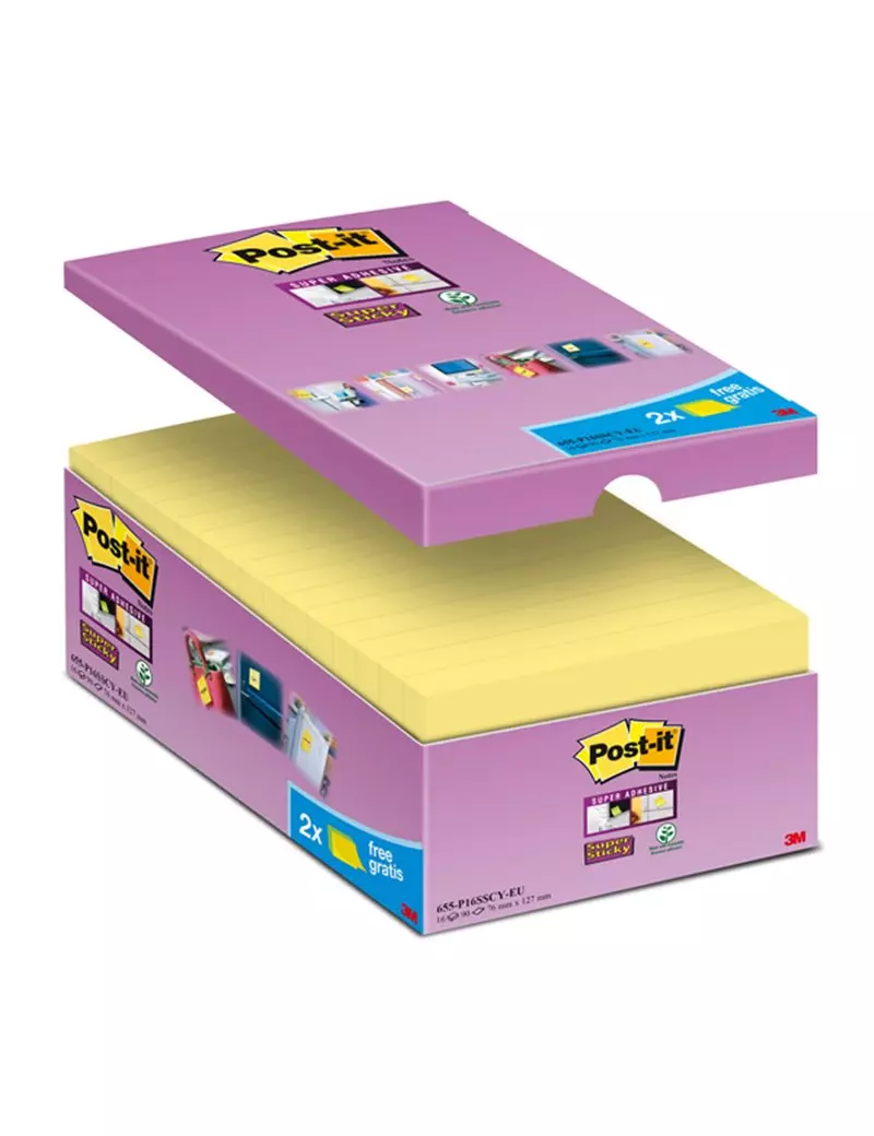 Post-it Notes Super Sticky 655-SSCY-VP16-EU 3M - 76x127 mm - 655-SSCY-VP16-EU (Giallo Canary Conf. 16)