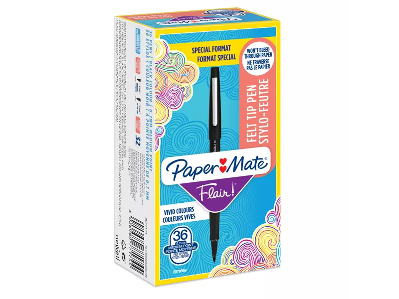 Penna con Punta Sintetica Flair Nylon Paper Mate - 1 mm - 2077174 (Nero Conf. 36)