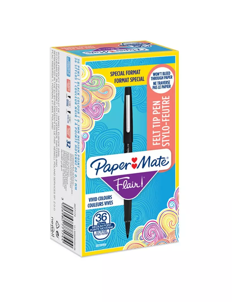 Penna con Punta Sintetica Flair Nylon Paper Mate - 1 mm - 2077174 (Nero Conf. 36)