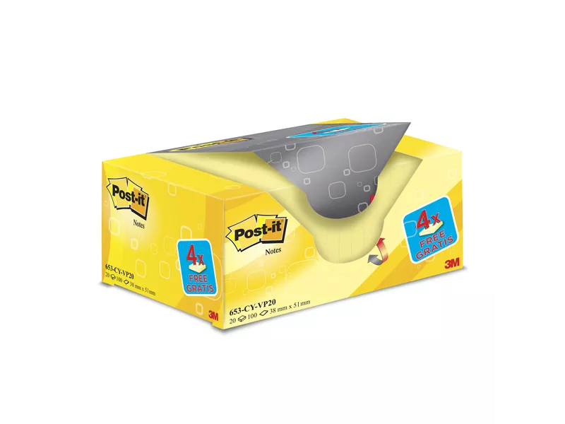 Post-it Notes 653CY-VP20 3M - 38x51 mm - 7100172332 (Giallo Canary Conf. 20)