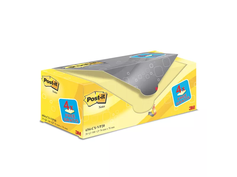 Post-it Notes 654CY-VP20 3M - 76x76 mm - 7100172333 (Giallo Canary Conf. 20)