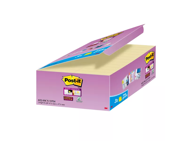 Post-it Notes Super Sticky 622-SSCY-VP24-EU 3M - 47,6x47,6 mm - 29825 (Giallo Canary Conf. 24)