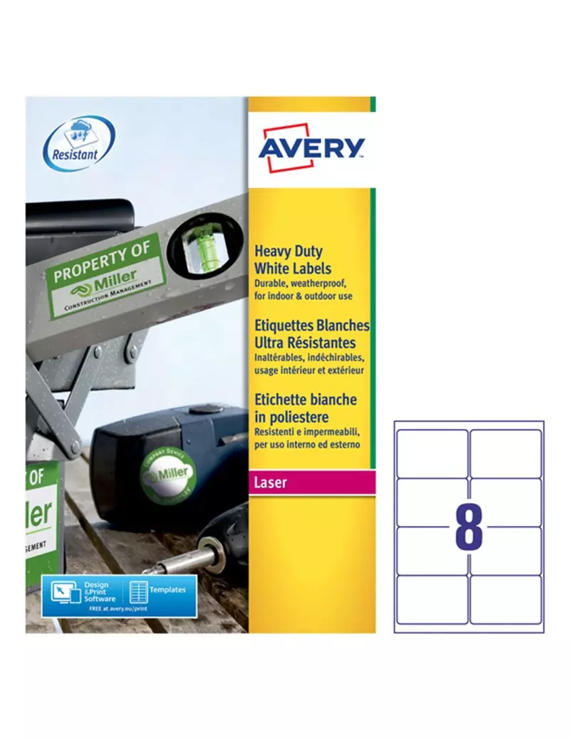 Etichette Adesive in Poliestere Avery - 99,1x67,7 mm - L4715-20 (Bianco Conf. 20)