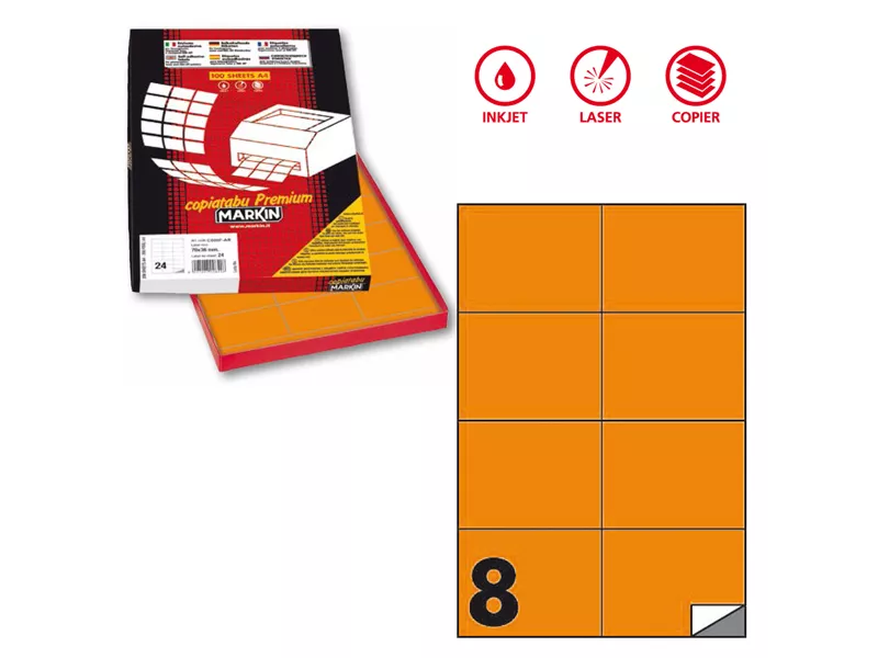 Etichette Adesive Markin - A4 - 105x74 mm - X210C512F-AR (Arancio Fluo Conf. 100)