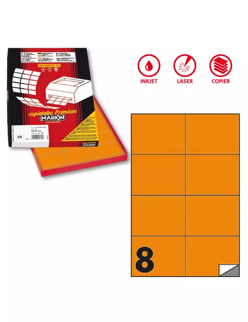 Etichette Adesive Markin - A4 - 105x74 mm - X210C512F-AR (Arancio Fluo Conf. 100) Etichette Adesive Markin - A4 - 105x74 mm - X210C512F-AR (Arancio Fluo Conf. 100)