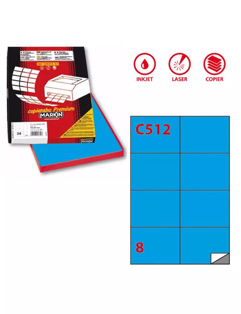 Etichette Adesive Markin - A4 - 105x74 mm - X210C512BL (Blu Conf. 100) Etichette Adesive Markin - A4 - 105x74 mm - X210C512BL (Blu Conf. 100)