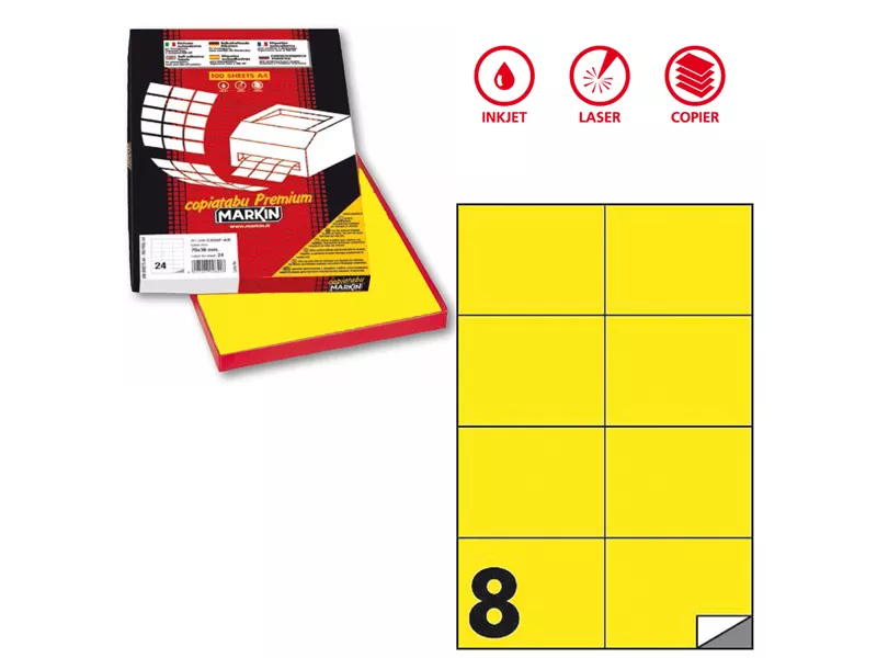Etichette Adesive Markin - A4 - 105x74 mm - X210C512F-GI (Giallo Fluo Conf. 100)
