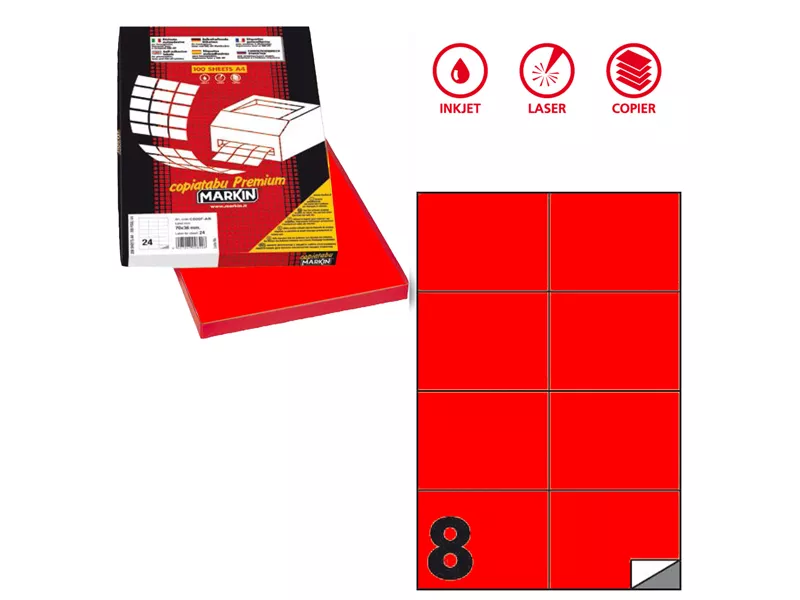 Etichette Adesive Markin - A4 - 105x74 mm - X210C512F-RO (Rosso Fluo Conf. 100)