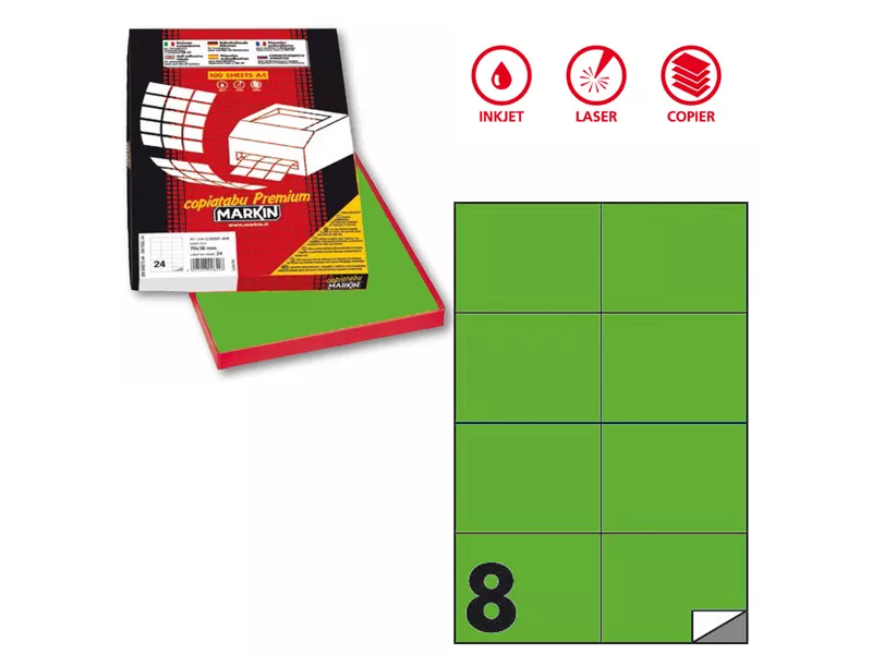 Etichette Adesive Markin - A4 - 105x74 mm - X210C512F-VE (Verde Fluo Conf. 100)
