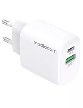 Caricabatterie Mediacom - 2 Porte USB/USB Type-C - 20W - MD-A110 (Bianco)