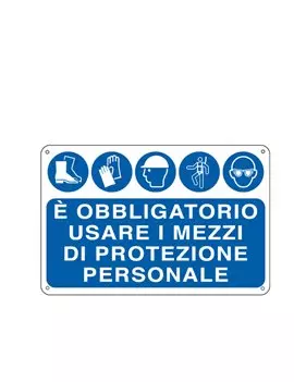 Cartello di Segnalazione - E' Obbligatorio Usare i Mezzi di Protezione Individuale - 30x20 cm - E3127 (Bianco e Blu)