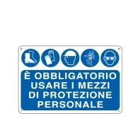 Cartello di Segnalazione - E' Obbligatorio Usare i Mezzi di Protezione Individuale - 30x20 cm - E3127 (Bianco e Blu)
