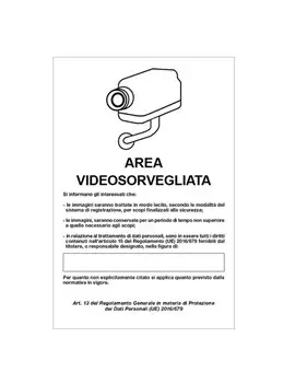 Cartello di Segnalazione - Area Videosorvegliata con Registrazione - 20x30 cm - 33328 (Bianco)