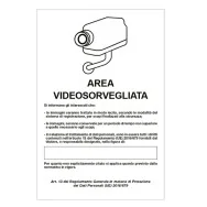 Cartello di Segnalazione - Area Videosorvegliata con Registrazione - 20x30 cm - 33328 (Bianco)