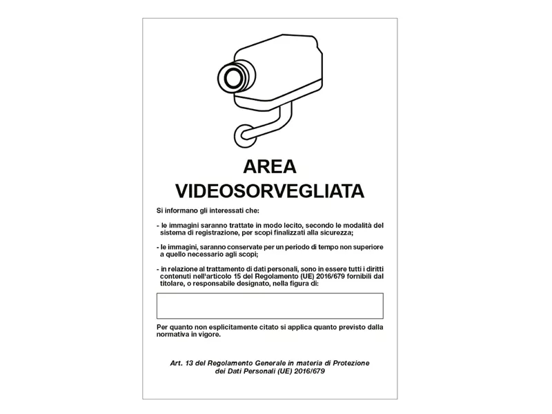 Cartello di Segnalazione - Area Videosorvegliata con Registrazione - 20x30 cm - 33328 (Bianco) Cartello di Segnalazione - Area Videosorvegliata con Registrazione - 20x30 cm - 33328 (Bianco)