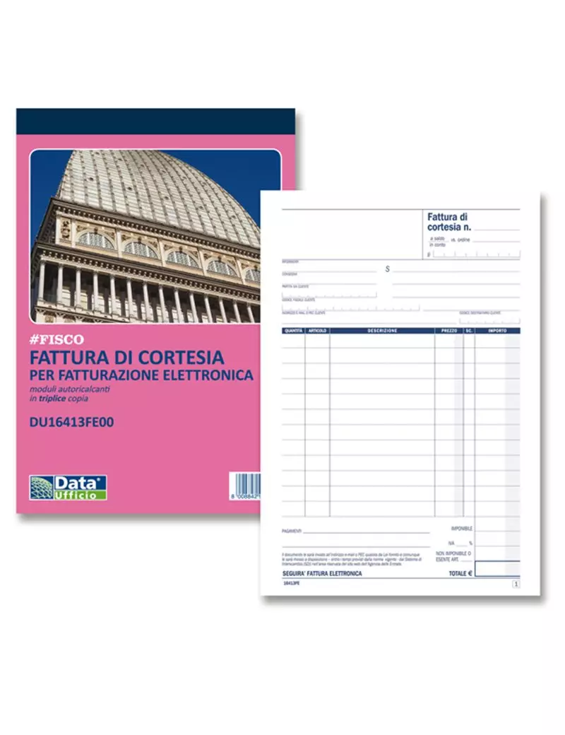 Blocco Fatture di Cortesia Data Ufficio - 14,8x21,5 cm - 33/33/33 Fogli Autoricalcanti - DU16413FE00 (Conf. 5)