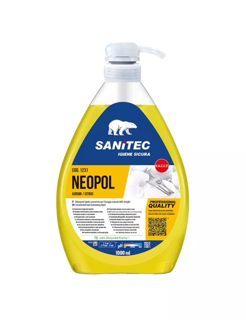 Detergente Piatti Gel Neopol Sanitec - 1231 - 1 Litro (Limone di Sicilia)