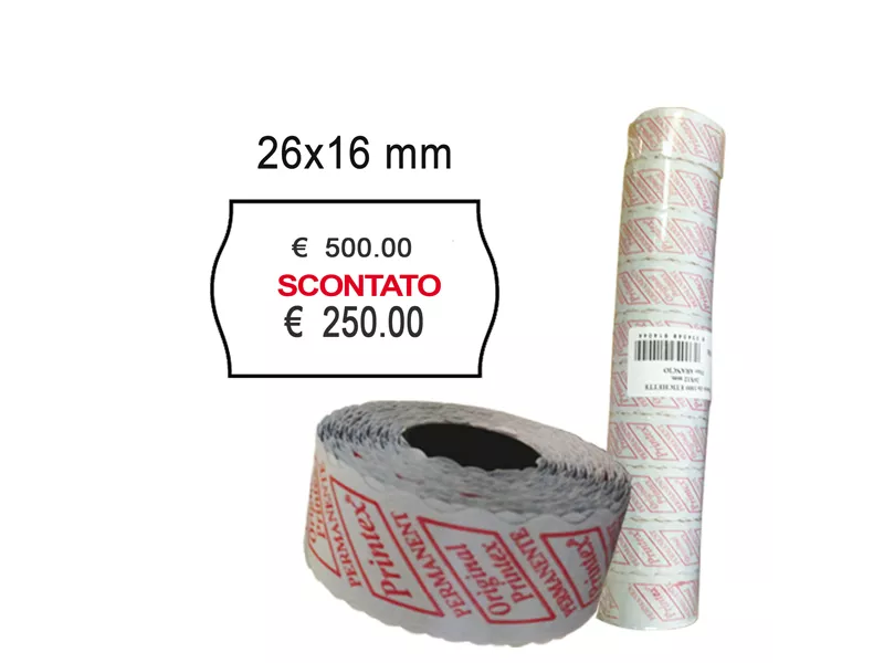Etichette per Prezzatrice Smart 16/2616 Printex - Permanenti Scontato - 26x16 mm - 2616SBP10ST (Bianco Conf. 10)