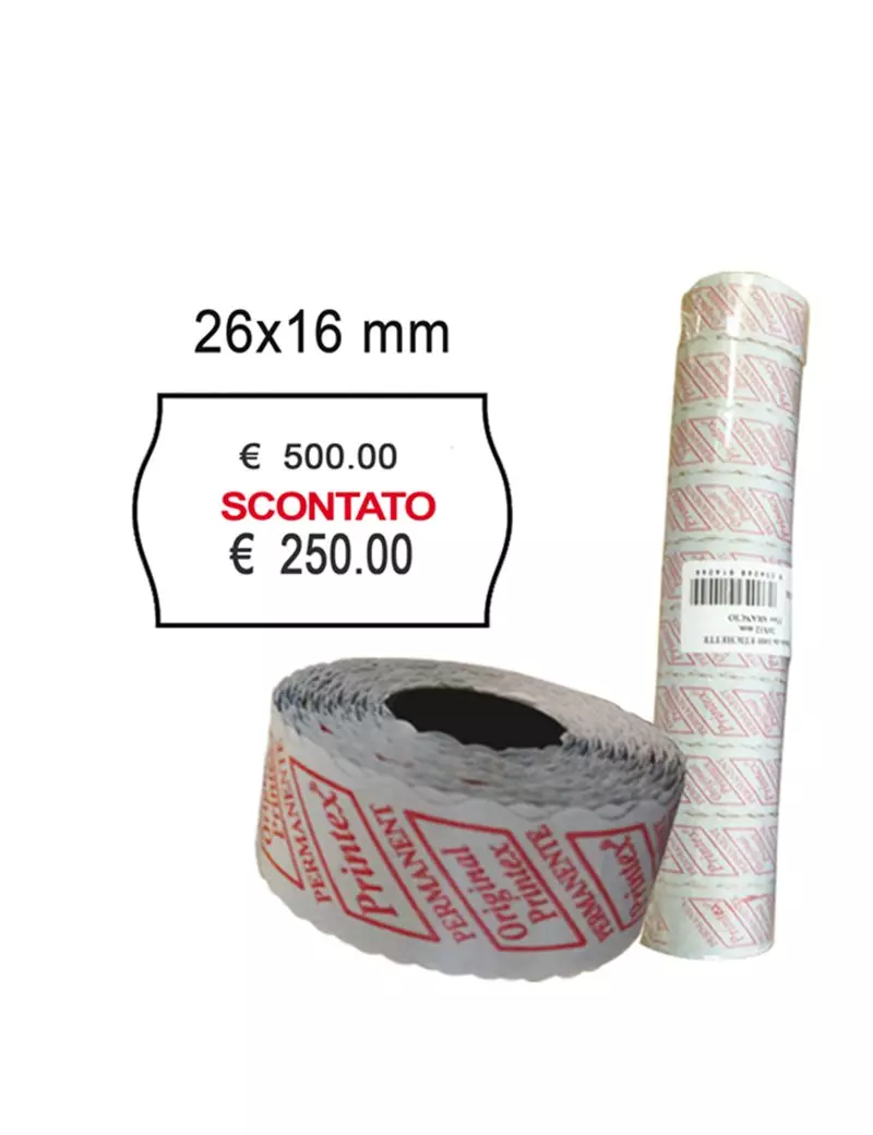 Etichette per Prezzatrice Smart 16/2616 Printex - Permanenti Scontato - 26x16 mm - 2616SBP10ST (Bianco Conf. 10) Etichette per Prezzatrice Smart 16/2616 Printex - Permanenti Scontato - 26x16 mm - 2616SBP10ST (Bianco Conf. 10)