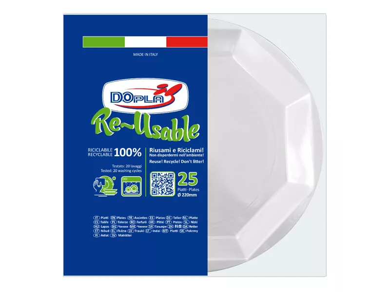 Piatto Fondo Reuse DOpla - 22 cm - 12508 (Bianco Conf. 25)