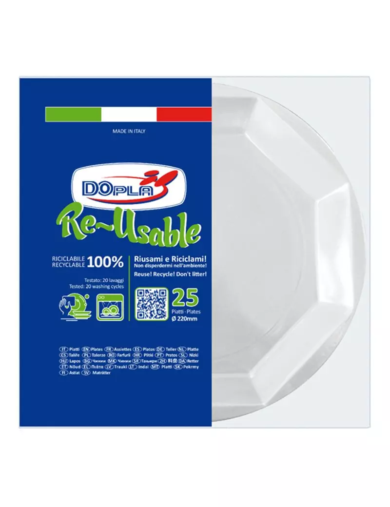 Piatto Fondo Reuse DOpla - 22 cm - 12508 (Bianco Conf. 25)