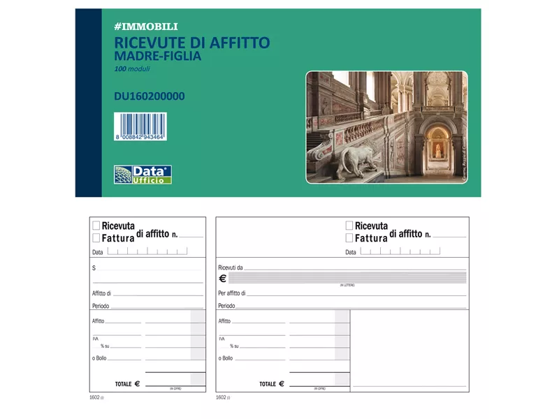 Blocco Ricevute/Fatture Affitto Madre-Figlia Data Ufficio - 100 Pagine - 21,5x10 cm - DU160200000