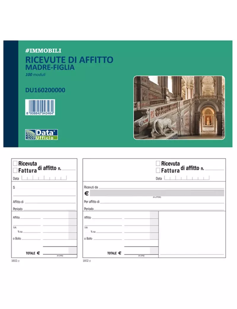 Blocco Ricevute/Fatture Affitto Madre-Figlia Data Ufficio - 100 Pagine - 21,5x10 cm - DU160200000