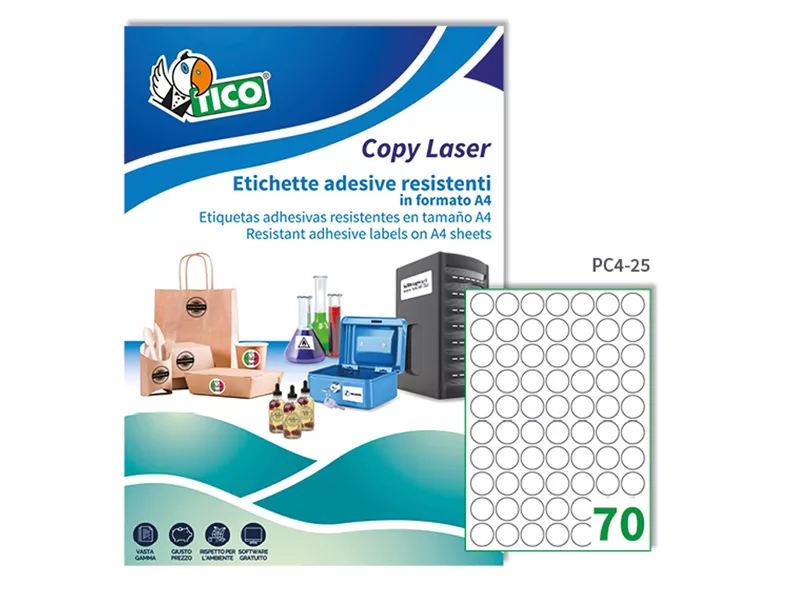 Etichette Adesive Rotonde Tico - 25 mm - Poliestere - PC4-25 (Trasparente Conf. 100)