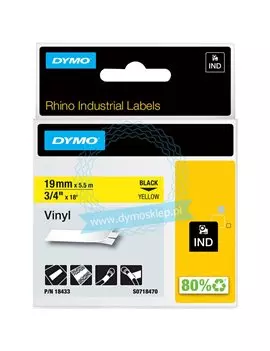 Nastro Originale Dymo S0718470 - 18433 - 19 mm x 5,5 m - Vinile (Nero su Giallo)