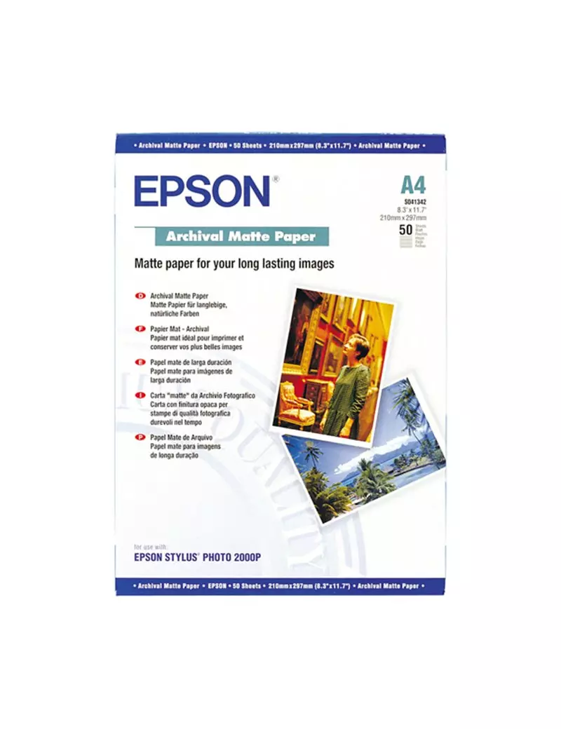 Carta Fotografica Archival Matte Paper Epson S041342 - A4 - 190 g - Opaca - C13S041342 (Conf. 50) Carta Fotografica Archival Matte Paper Epson S041342 - A4 - 190 g - Opaca - C13S041342 (Conf. 50)