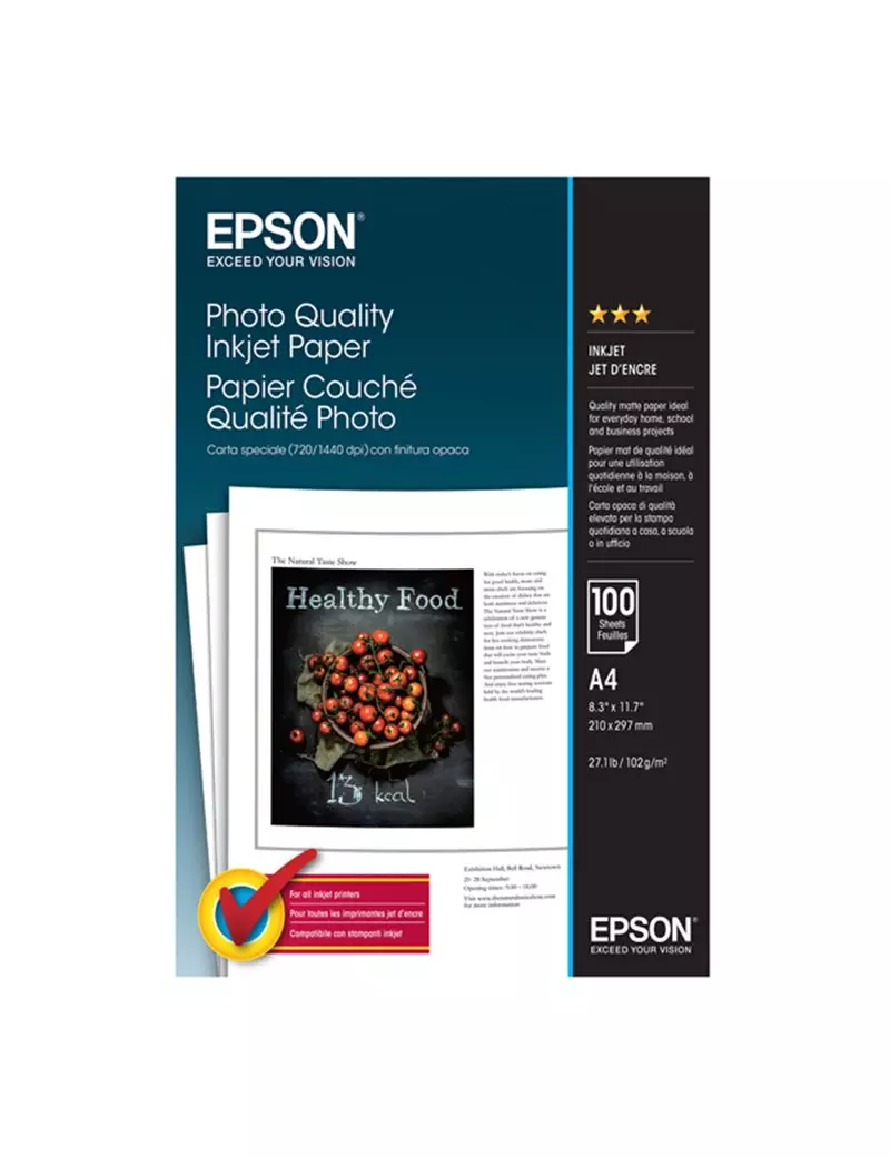 Carta Fotografica Photo Quality Inkjet Paper Epson S041061 - A4 - 100 g - Opaca - C13S041061 (Conf. 100) Carta Fotografica Photo Quality Inkjet Paper Epson S041061 - A4 - 100 g - Opaca - C13S041061 (Conf. 100)