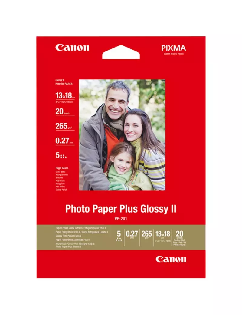 Carta Fotografica PP-201 II Plus Canon - 13x18 cm - 265 g - Lucida - 2311B018 (Conf. 20) Carta Fotografica PP-201 II Plus Canon - 13x18 cm - 265 g - Lucida - 2311B018 (Conf. 20)