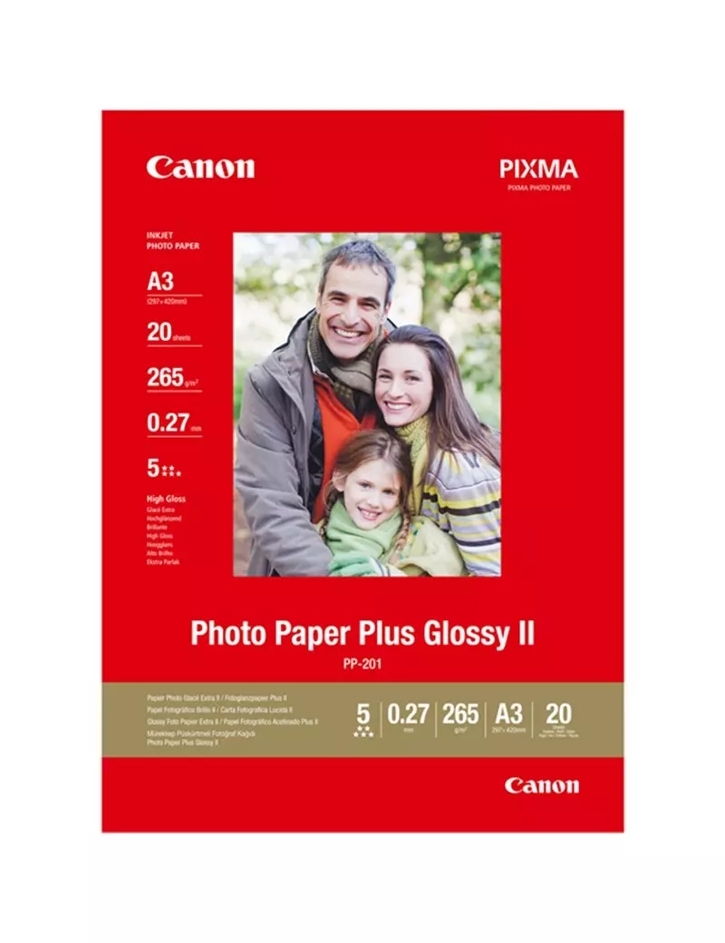Carta Fotografica PP-201 Plus Glossy II Canon - A3 - 265 g - Lucida - 2311B020 (Conf. 20) Carta Fotografica PP-201 Plus Glossy II Canon - A3 - 265 g - Lucida - 2311B020 (Conf. 20)