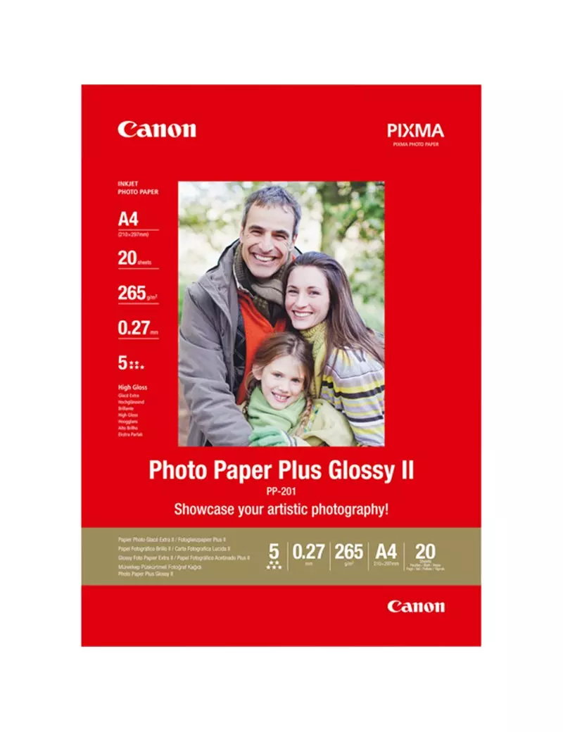 Carta Fotografica PP-201 Plus Glossy II Canon - A4 - 260 g - Lucida - 2311B019 (Conf. 20) Carta Fotografica PP-201 Plus Glossy II Canon - A4 - 260 g - Lucida - 2311B019 (Conf. 20)