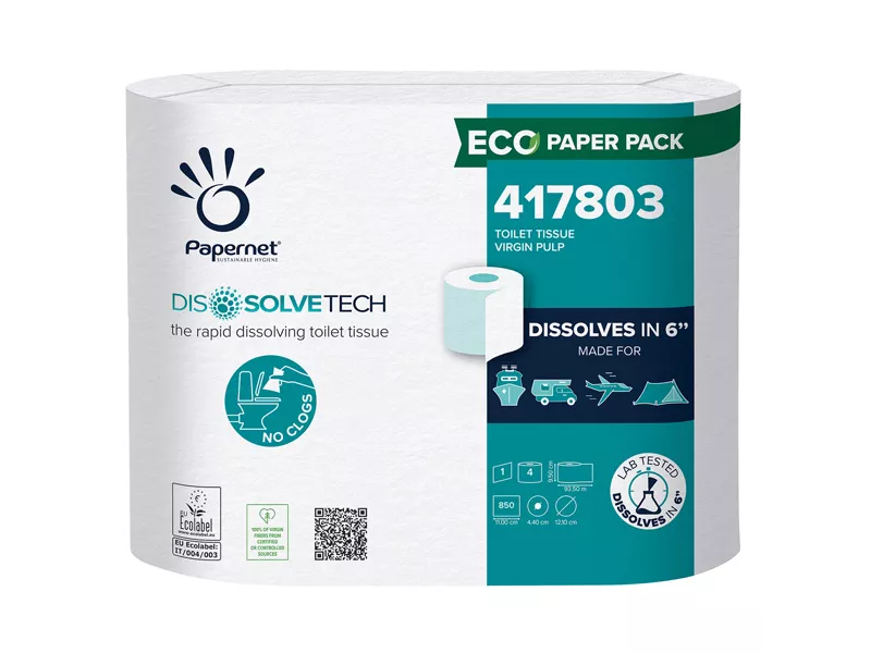 Carta Igienica Dissolvetech Papernet - 850 Strappi - 1 Velo - 417803 (Conf. 4)